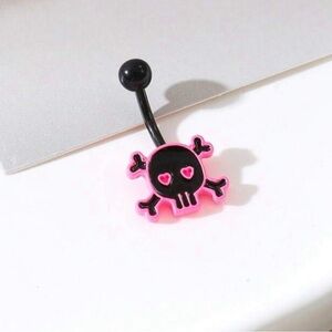 14g Pink and Black Skull Belly Ring Surgical Stainless Steel NWT
